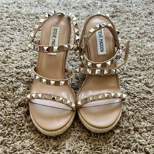 Steve Madden Tan Studded Wedge Sandals with Ankle Strap